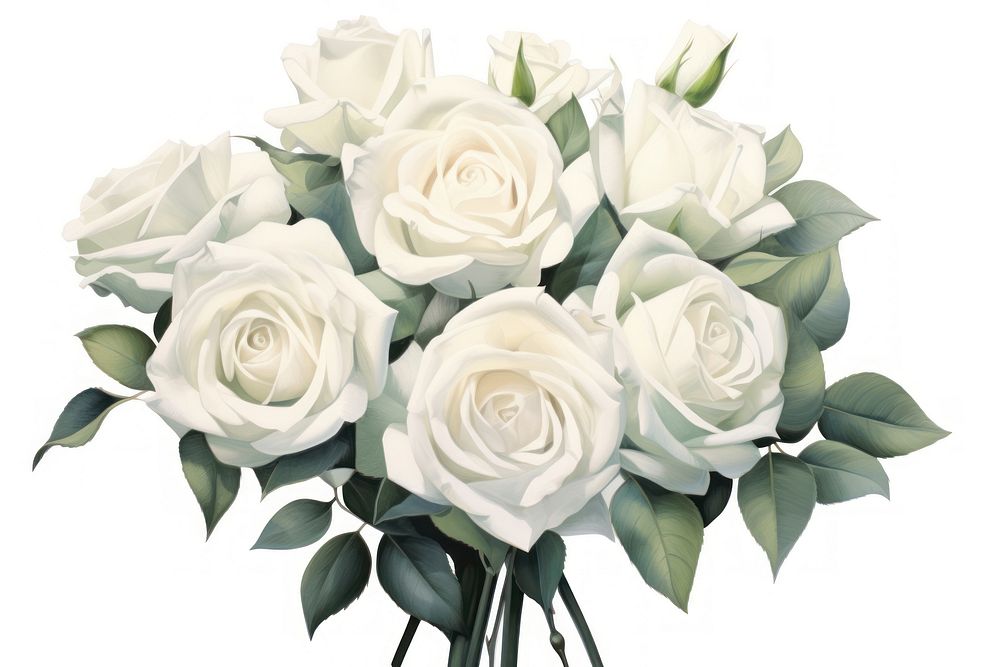 White rose bouquet flower plant white background. AI generated Image by rawpixel.