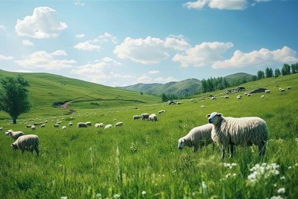 Sheep grassland landscape livestock.