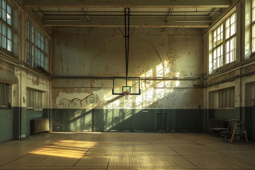Basketball gym sports deterioration architecture.