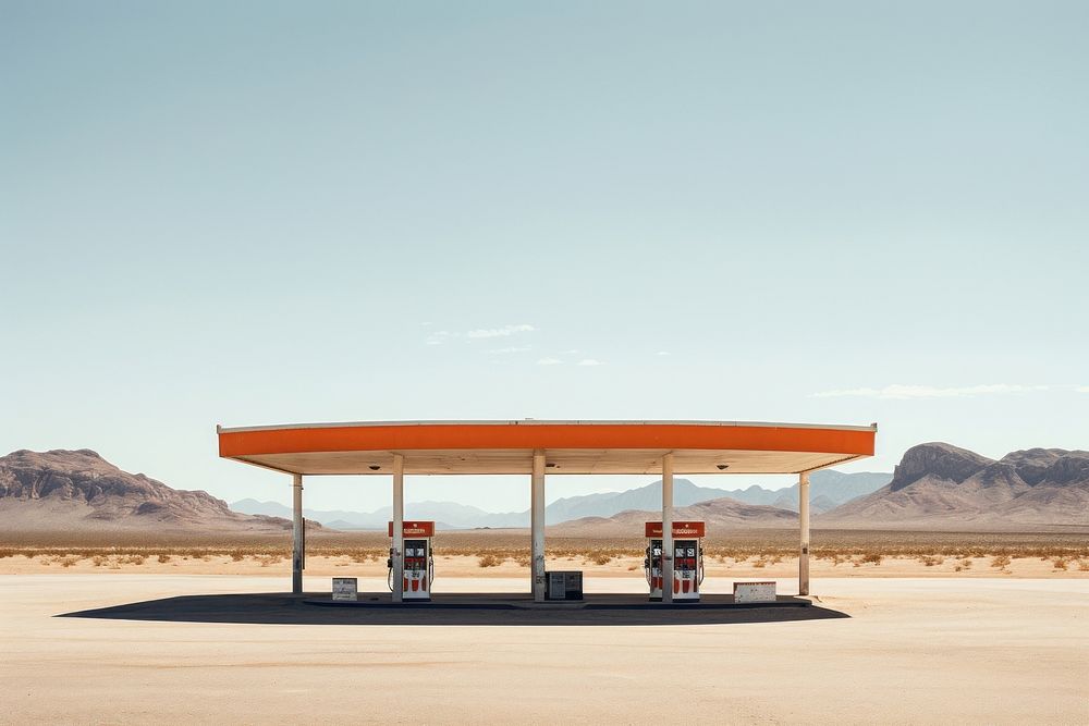 Empty gas station in desert in the western styles tranquility petroleum landscape.