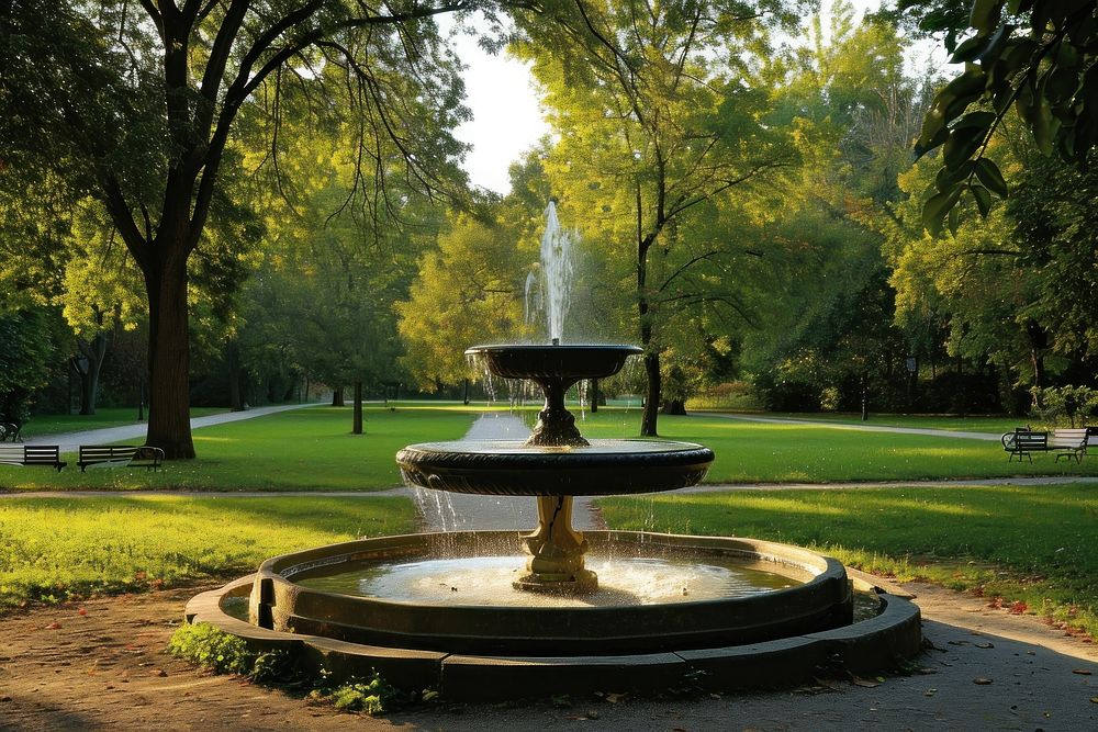 Fountain in the middle park architecture outdoors nature.