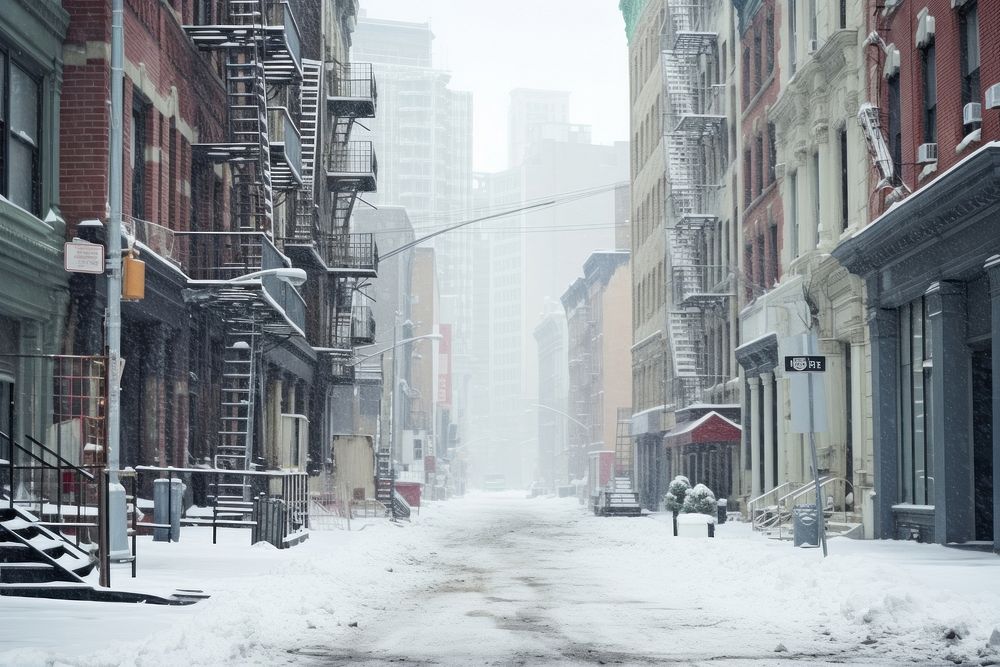 Newyork city street on winter outdoors blizzard alley.