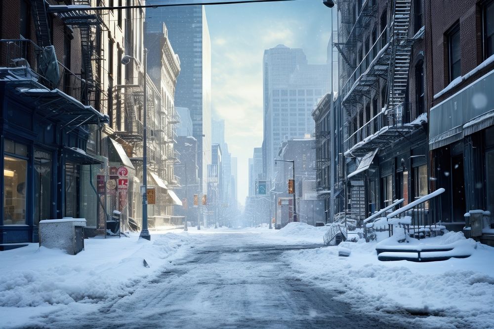 Newyork city street on winter architecture cityscape outdoors.