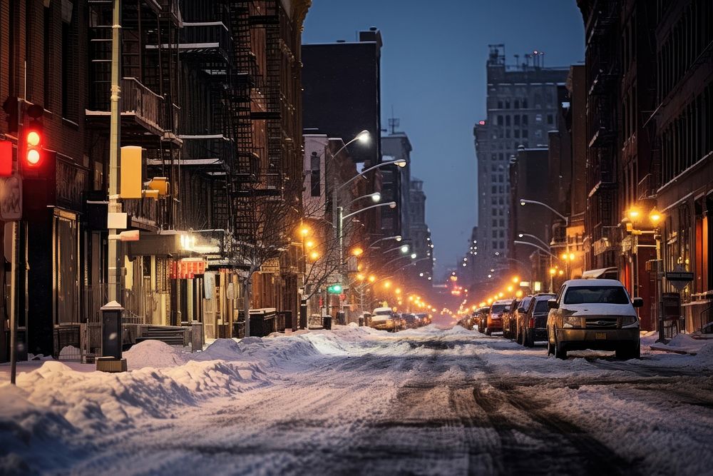 Newyork city street on winter architecture metropolis cityscape.