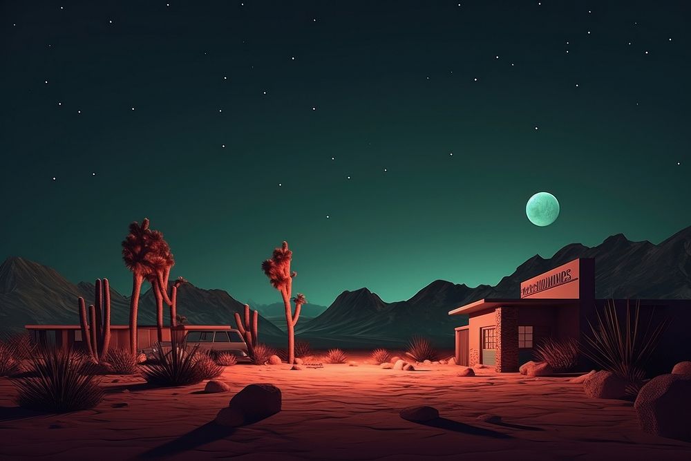 Retro night hotel in desert in the western styles architecture astronomy outdoors.