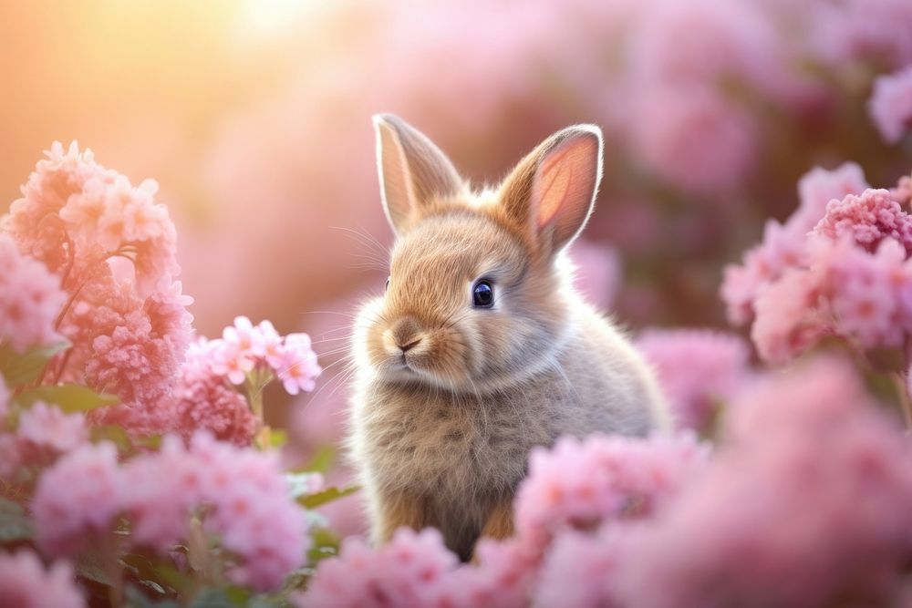 A bunny outdoors blossom animal.