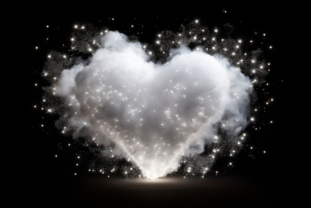 Cloud heart with a sparkle fireworks nature night.