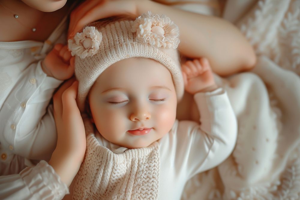 Baby girl making faces lying sleeping newborn asleep.