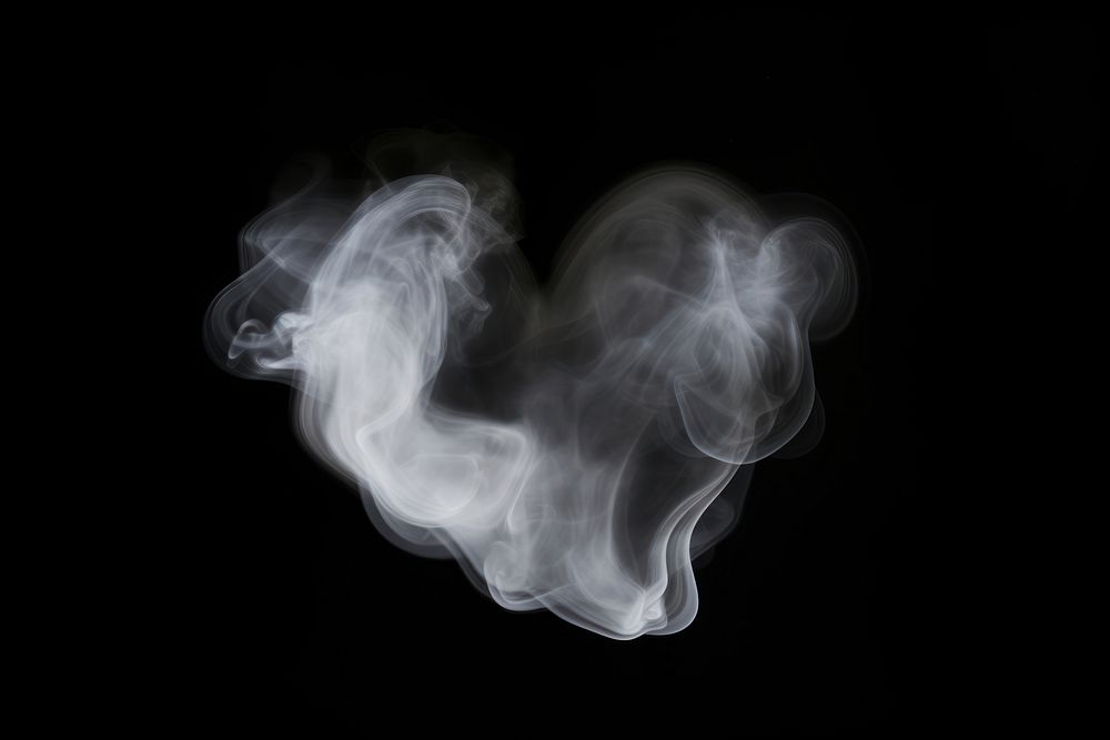 Heart fog effect black smoke black background.