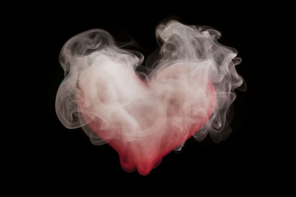 Heart fog effect smoke black background darkness.