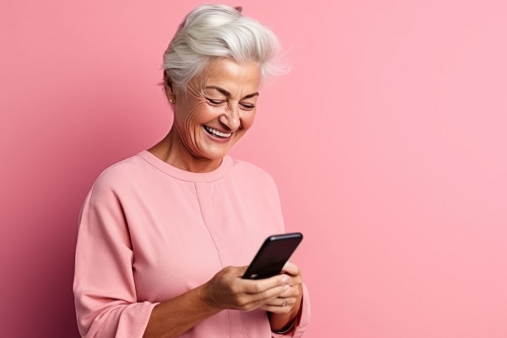 Smartphone smiling adult women.