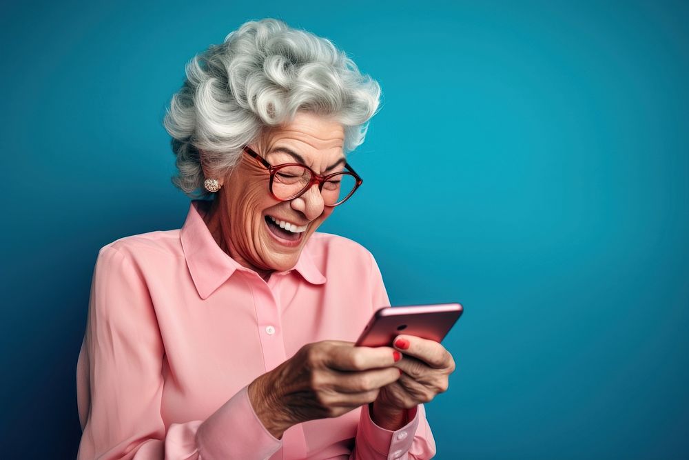 Smartphone smiling adult women.