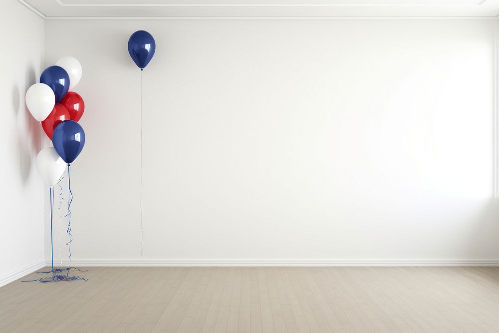 Birthday party room with flag balloon architecture celebration.