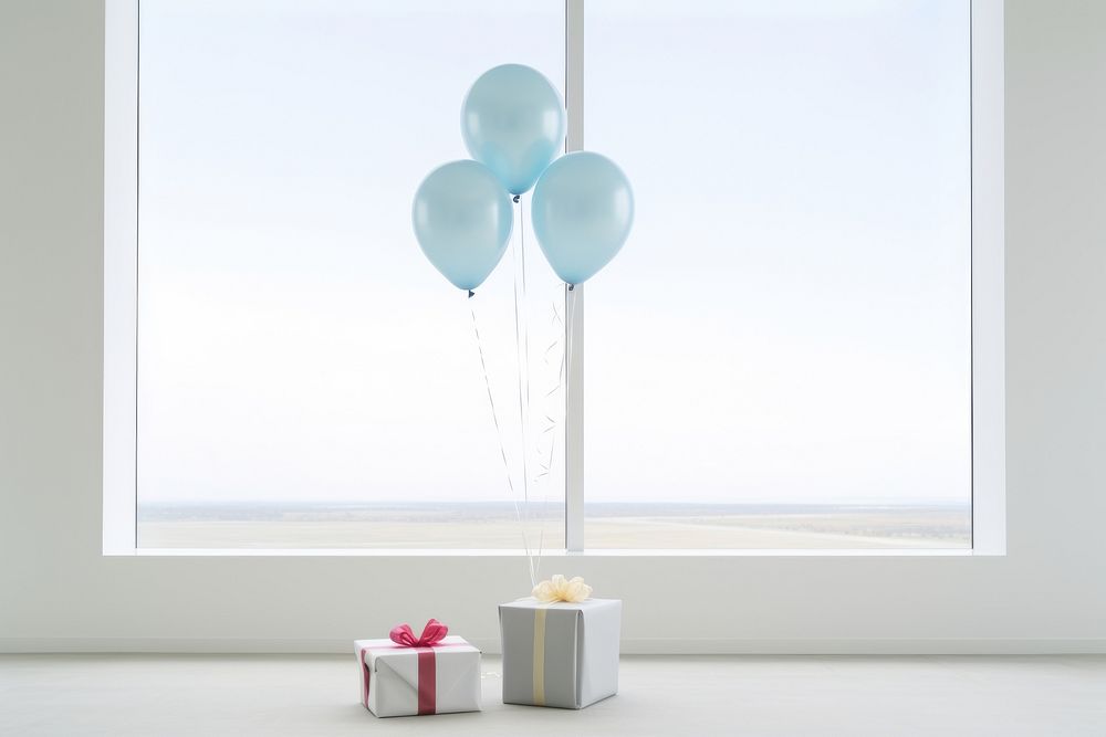 Birthday party room windowsill balloon anniversary.