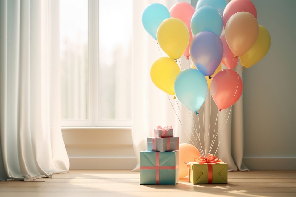 Birthday party room balloon anniversary celebration.