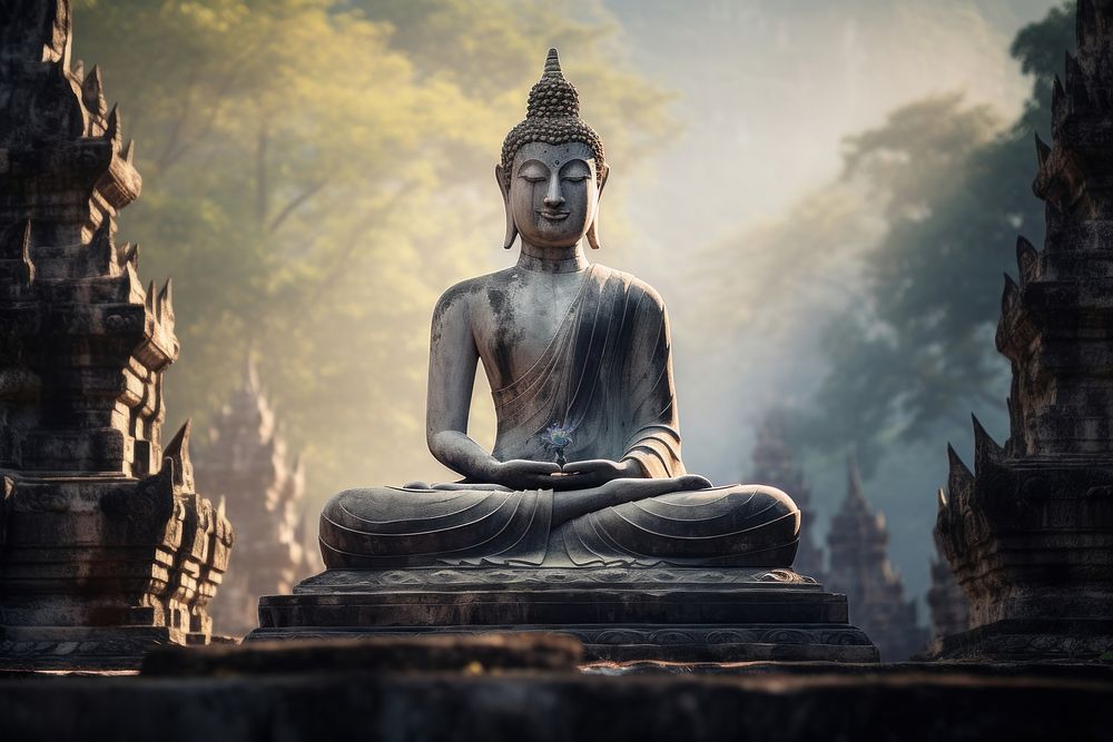 Buddha and temple in Thailand buddha representation spirituality. AI generated Image by rawpixel.