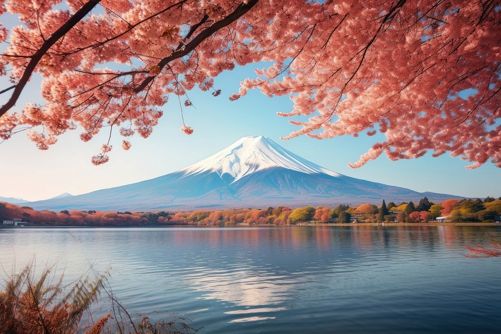 Fuji mountain with lake Kawaguchi-ko landscape outdoors nature.