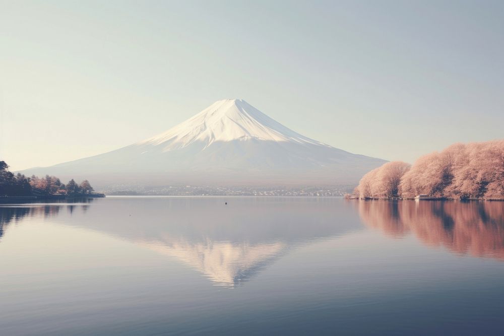 Fuji mountain with lake Kawaguchi-ko outdoors nature stratovolcano.