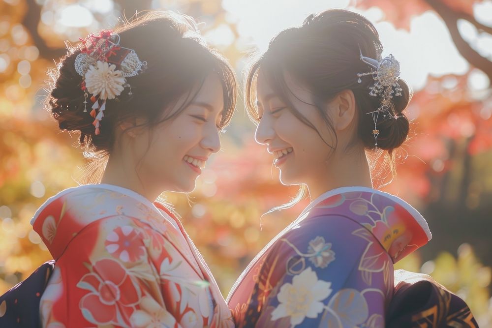 Colorful traditional Japanese wear wedding adult women.