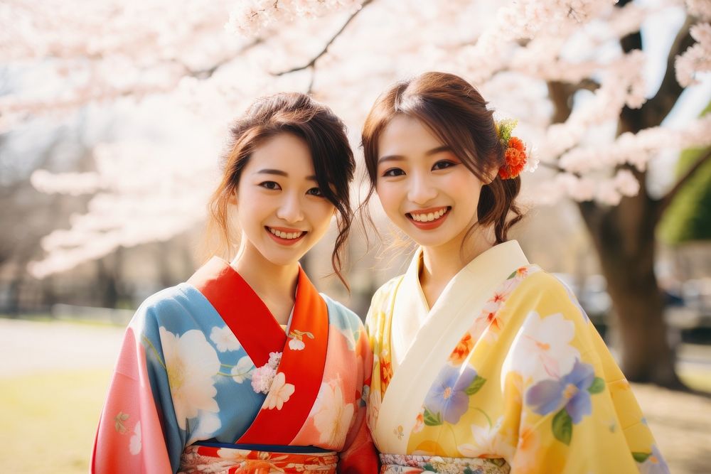 Colorful traditional Japanese wear adult women bride.
