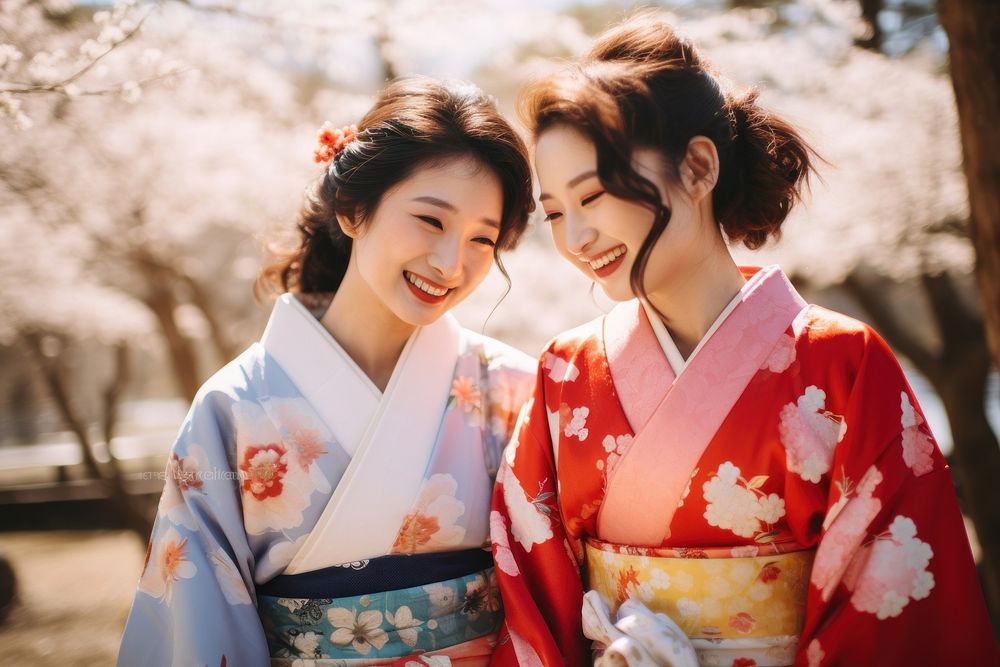 Colorful traditional Japanese wear kimono adult women.