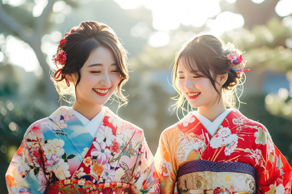 Pastel colorful traditional Japanese wear fashion kimono adult.