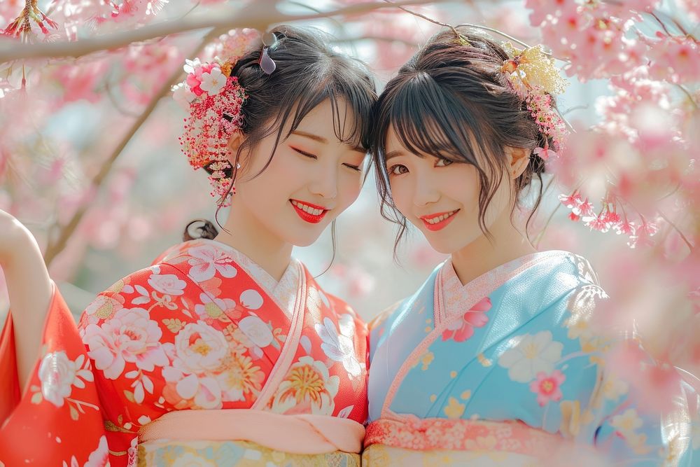 Pastel colorful traditional Japanese wear fashion adult women.