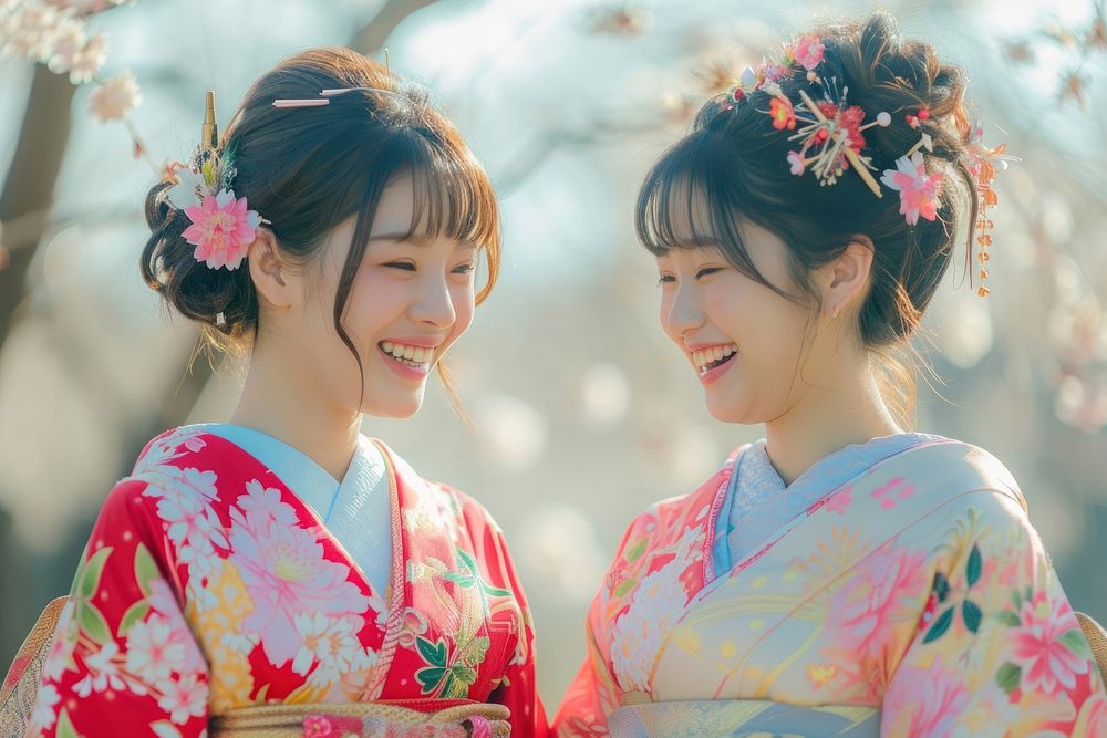 Pastel colorful traditional Japanese wear kimono women adult.