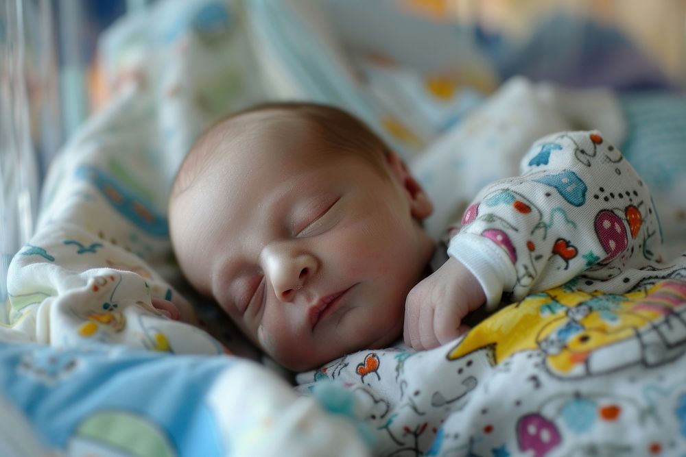 Newborn baby boy sleeping portrait blanket.