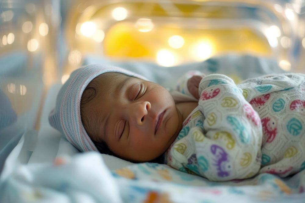 Newborn baby boy hospital sleeping blanket.