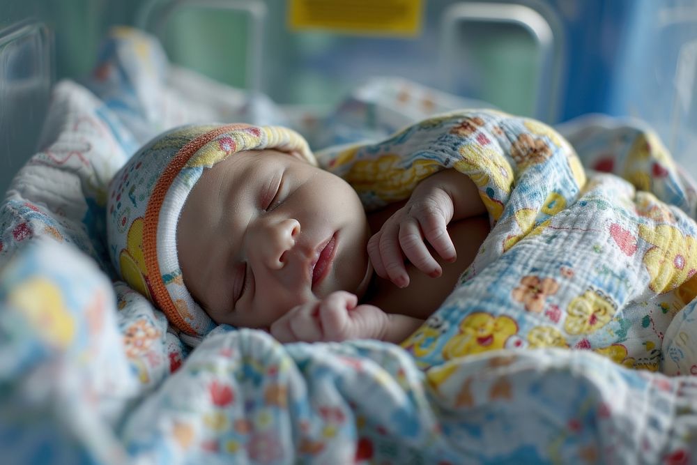 Newborn baby girl hospital blanket crib.