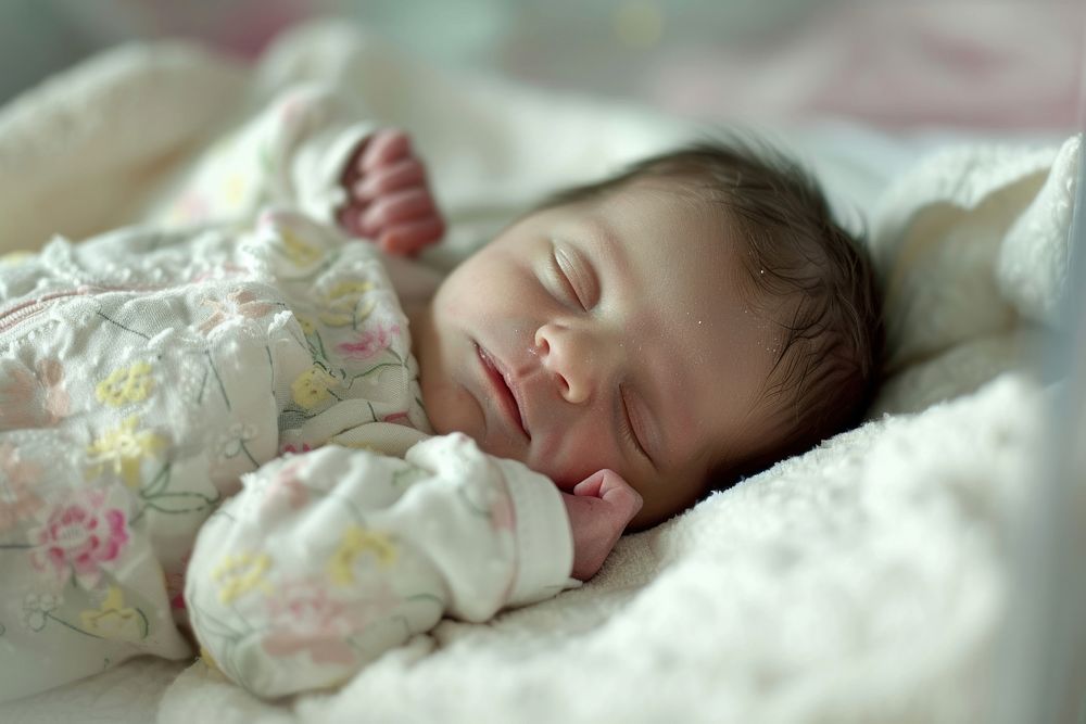 Newborn baby girl sleeping portrait blanket.
