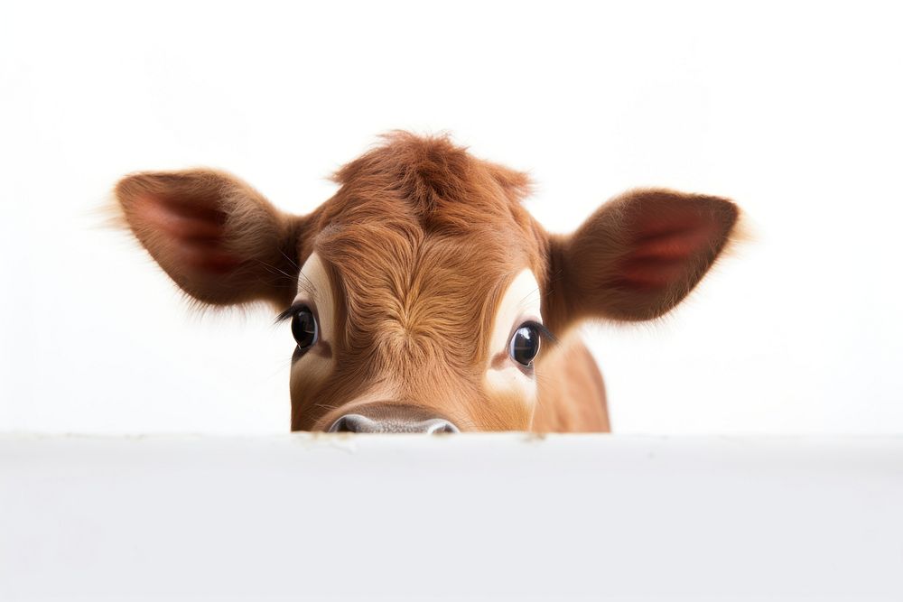 Smiling baby cow livestock peeking mammal. AI generated Image by rawpixel.
