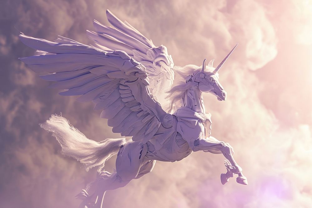 White unicron flying purple angel. AI generated Image by rawpixel.