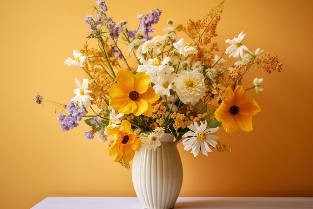 Vase flower yellow plant.