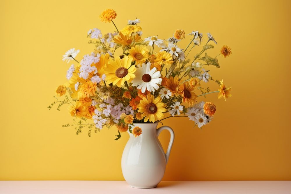 Vase flower yellow plant.