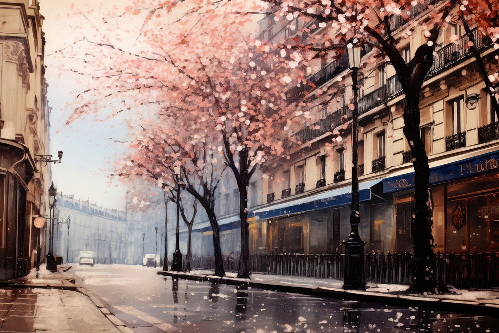 Photography stree in paris outdoors blossom street.