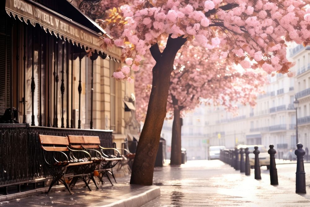 Photography stree in paris furniture outdoors blossom.