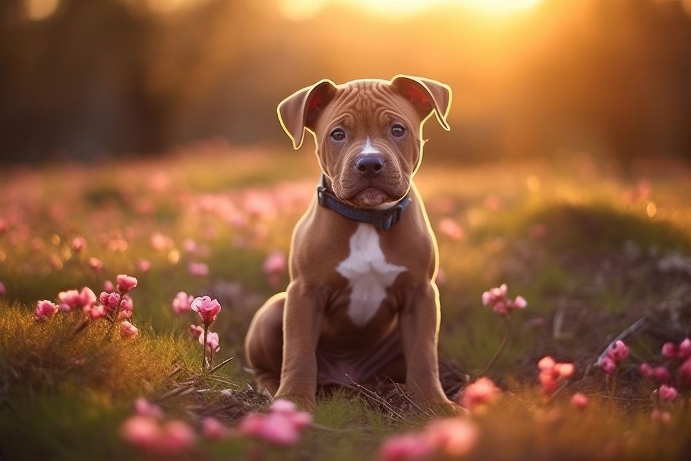 Pitbull puppy in a field mammal animal dog.