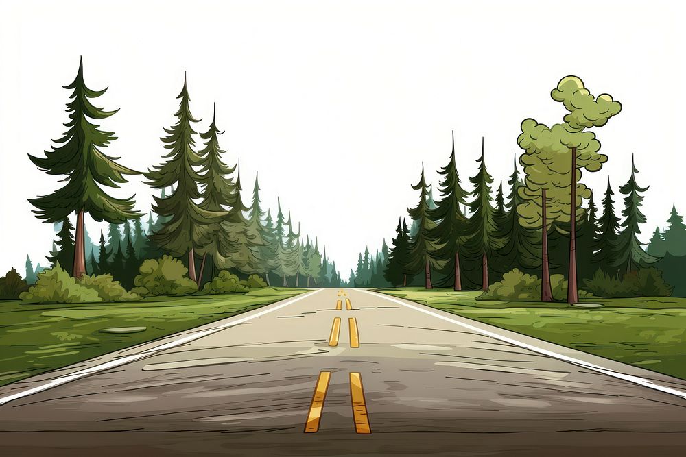 Road perspectives of a retreating roadway vector illustration highway plant tree.