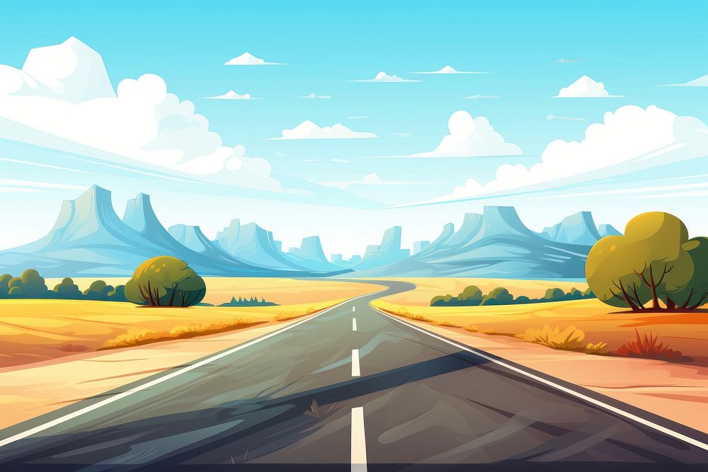 Road perspectives of a retreating roadway vector illustration landscape outdoors horizon.