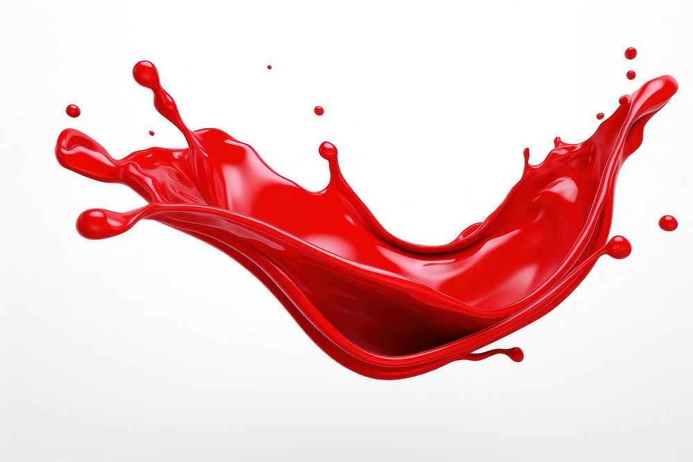 Red paint splash 3d cartoon white background refreshment splattered.