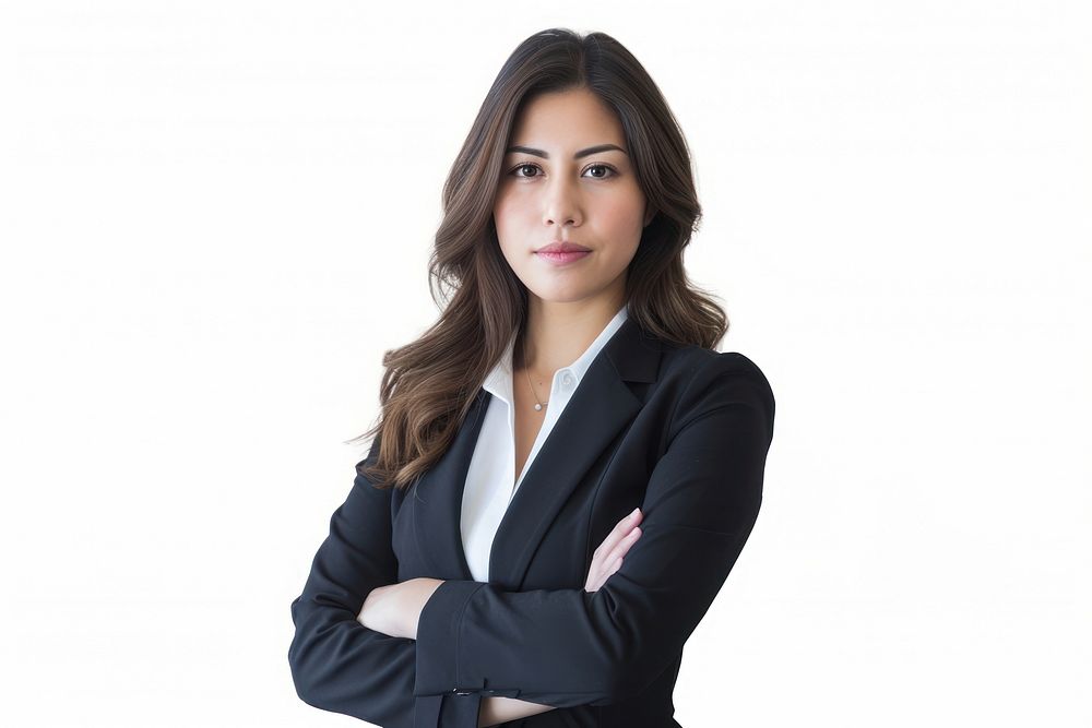Woman mexican lawyer portrait adult white background.
