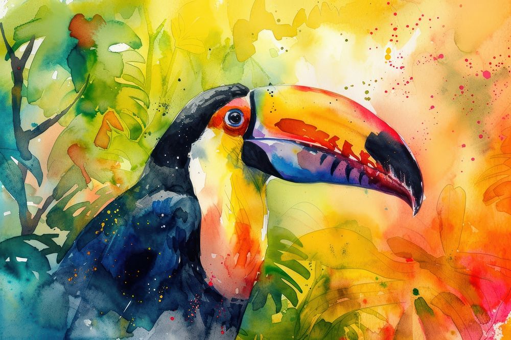 Toucan watercolor abstract background animal bird beak.