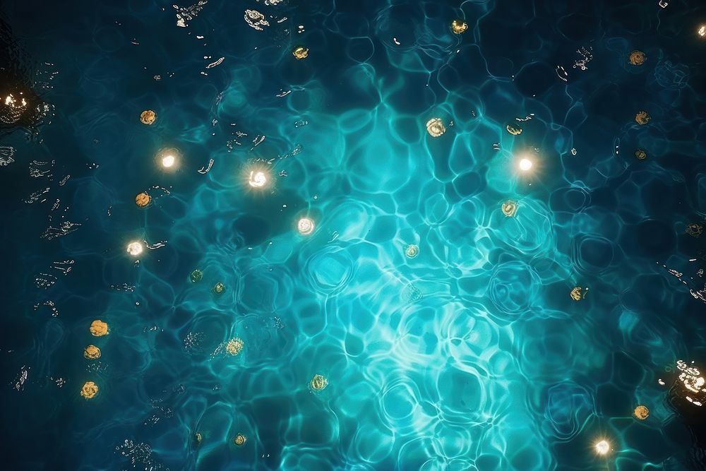 Glowing lights reflecting on water surface backgrounds turquoise swimming.