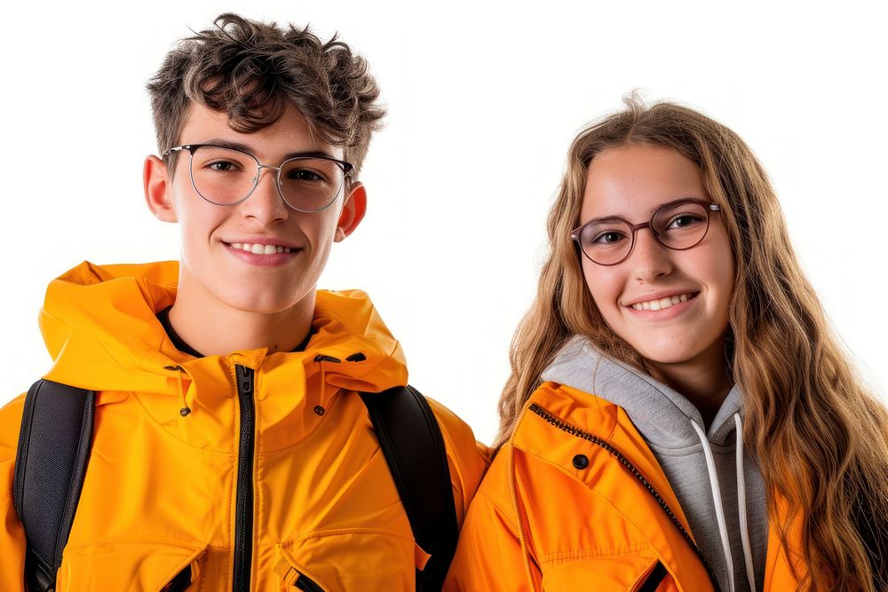 Teenager volunteers portrait glasses jacket.