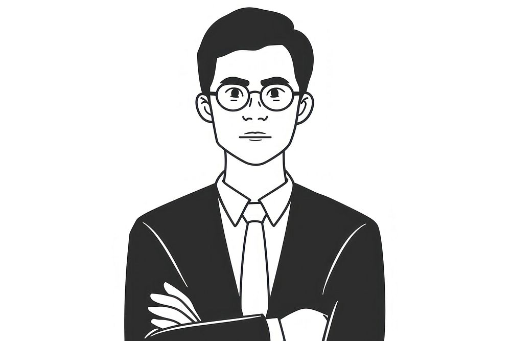 Thai lawyer legal professions charater flat illustration glasses drawing sketch.