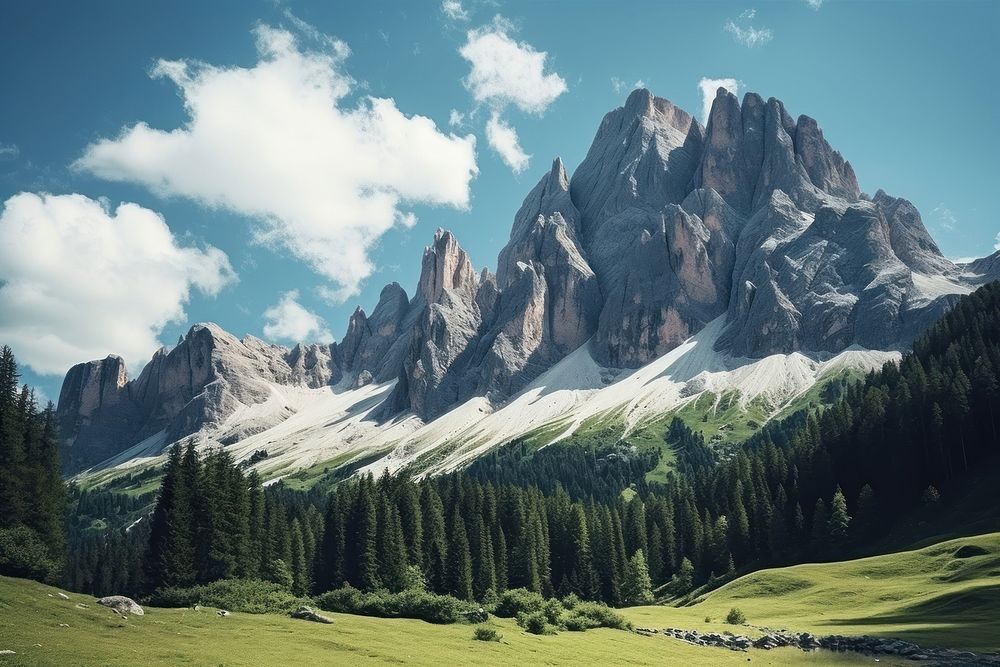 Dolomites in Italy panoramic wilderness landscape.