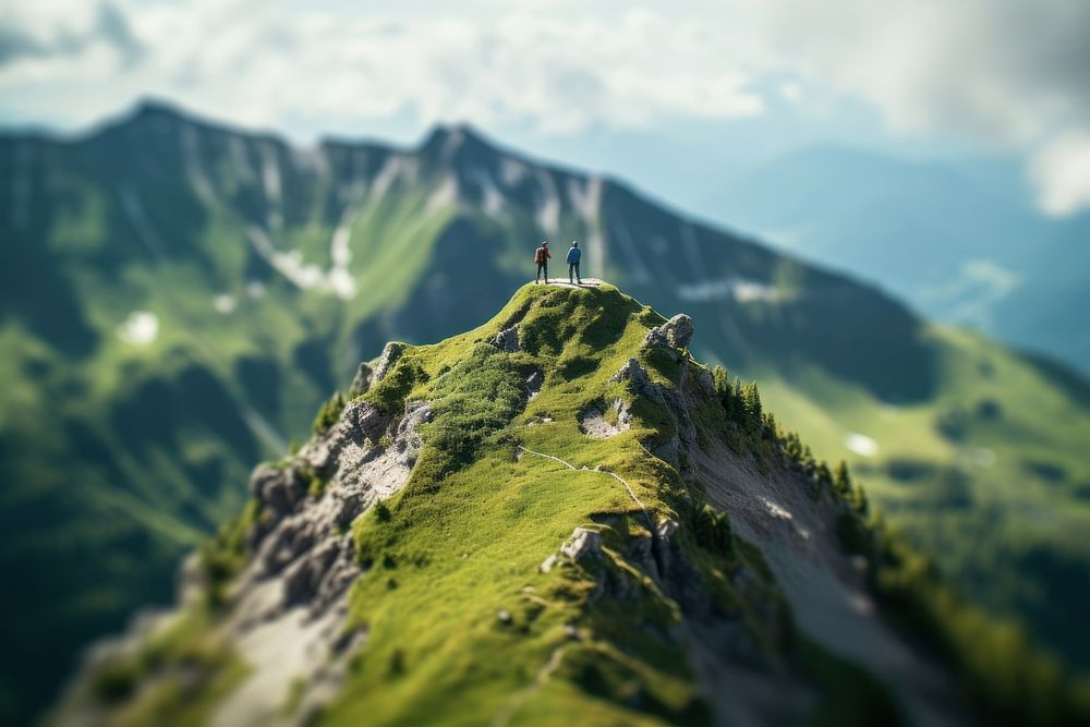 Man on the mountain peak wilderness landscape adventure. AI generated Image by rawpixel.
