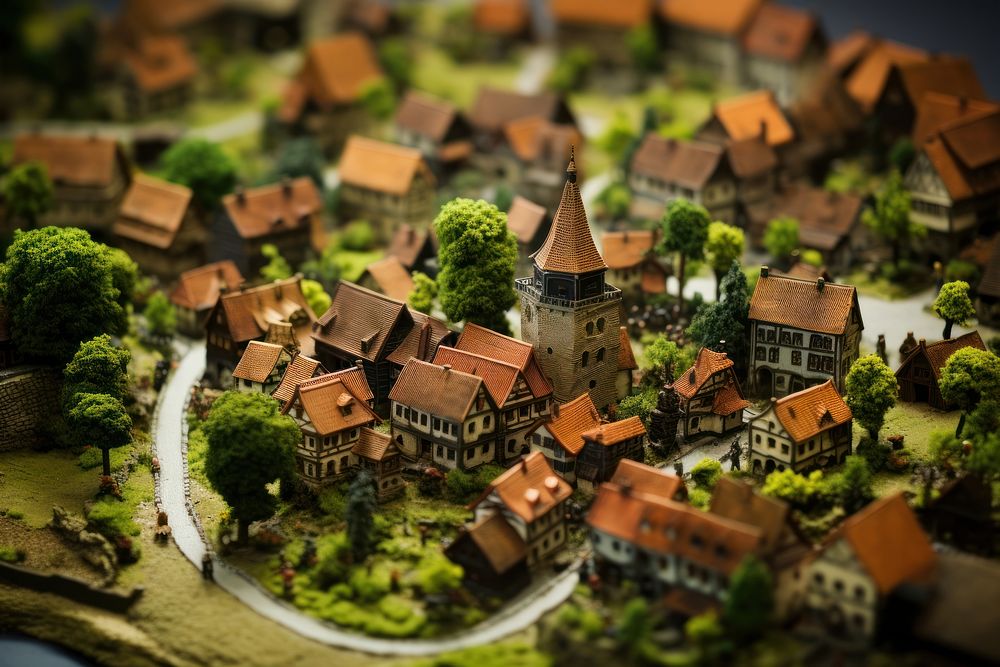 Medieval town architecture tilt-shift building. AI generated Image by rawpixel.